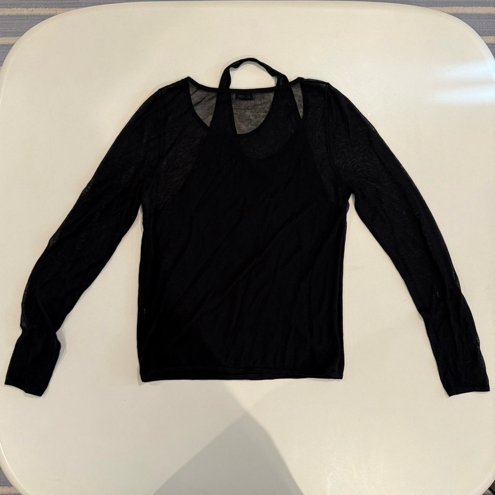 St Agni - Black Long Sleeve Top double layer halter Sz XL